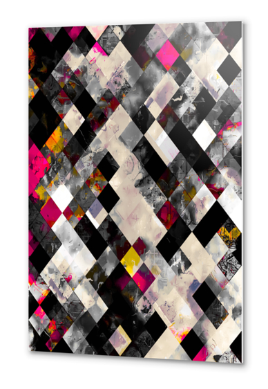 graphic design pixel geometric square pattern abstract background in pink brown black Metal prints by Timmy333