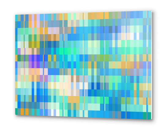 blue green orange geometric square pixel pattern abstract background Metal prints by Timmy333