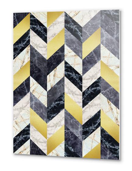 Chevron geometric marble and gold Metal prints by Vitor Costa