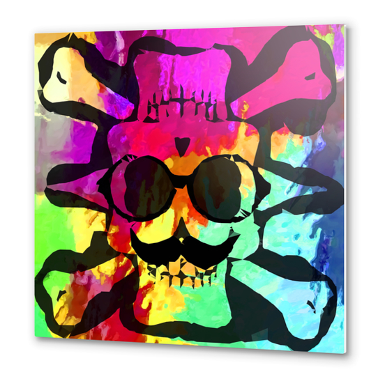 old vintage funny skull art portrait with painting abstract background in red purple yellow green Metal prints by Timmy333