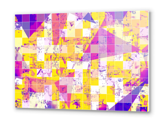 geometric square and triangle pattern abstract in pink yellow blue Metal prints by Timmy333