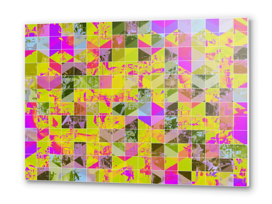 geometric square pattern abstract in yellow green pink Metal prints by Timmy333