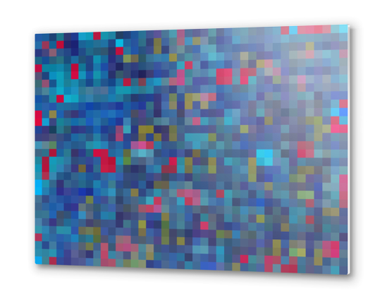 blue and pink geometric square pixel pattern abstract background Metal prints by Timmy333