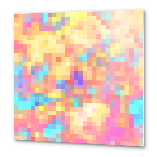 graphic design geometric pixel square pattern abstract in pink yellow blue Metal prints by Timmy333