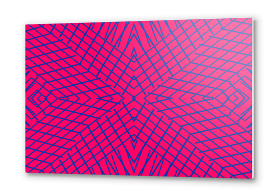 geometric symmetry line pattern abstract in pink and blue Metal prints by Timmy333