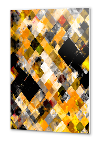 geometric pixel square pattern abstract art in orange brown yellow black Metal prints by Timmy333