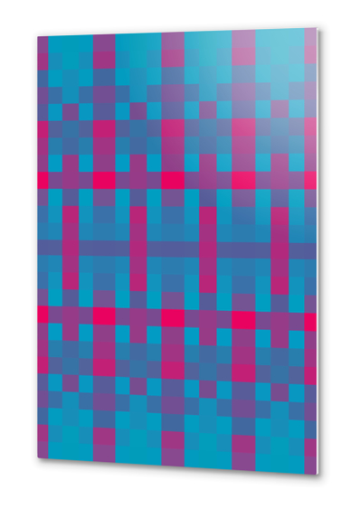 geometric symmetry art pixel square pattern abstract background in blue pink Metal prints by Timmy333