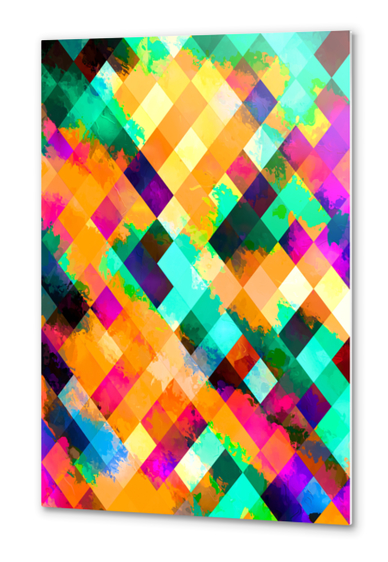 colorful geometric pixel square pattern abstract art in blue orange green pink Metal prints by Timmy333