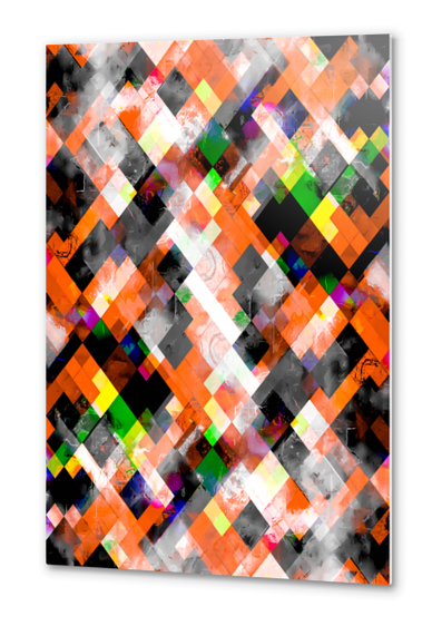 geometric pixel square pattern abstract in orange yellow green Metal prints by Timmy333