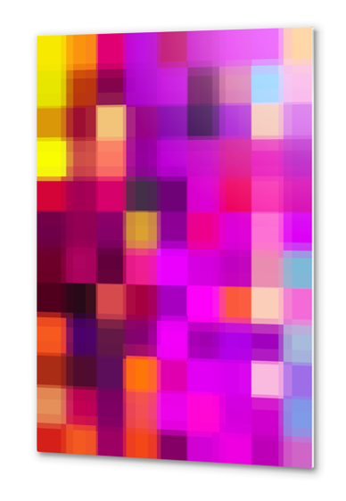 geometric pixel square pattern abstract background in purple pink yellow Metal prints by Timmy333