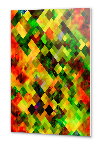 geometric pixel square pattern abstract background in green yellow brown Metal prints by Timmy333