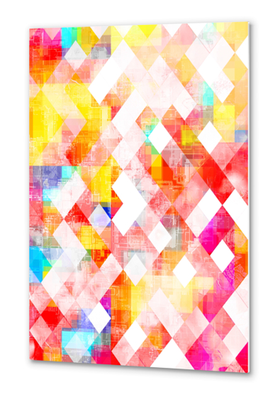 geometric pixel square pattern abstract background in red pink yellow blue Metal prints by Timmy333