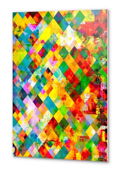 geometric pixel square pattern abstract in red blue green yellow Metal prints by Timmy333