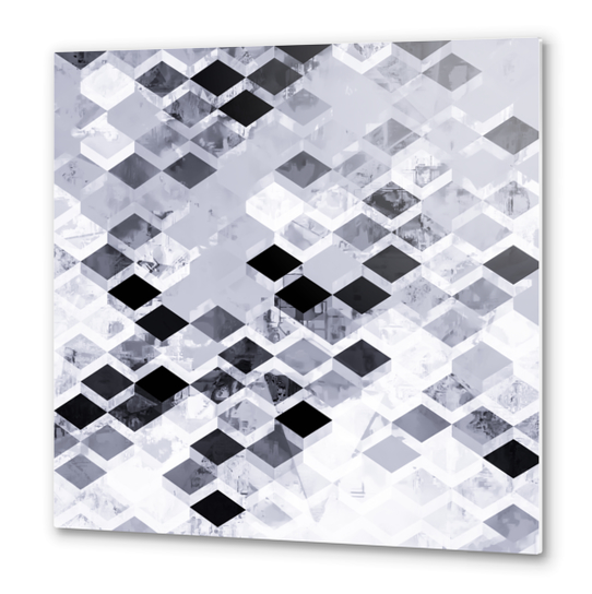 geometric square pattern abstract background in black and white Metal prints by Timmy333