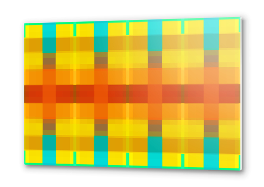 geometric symmetry pixel square pattern abstract background in orange yellow blue Metal prints by Timmy333