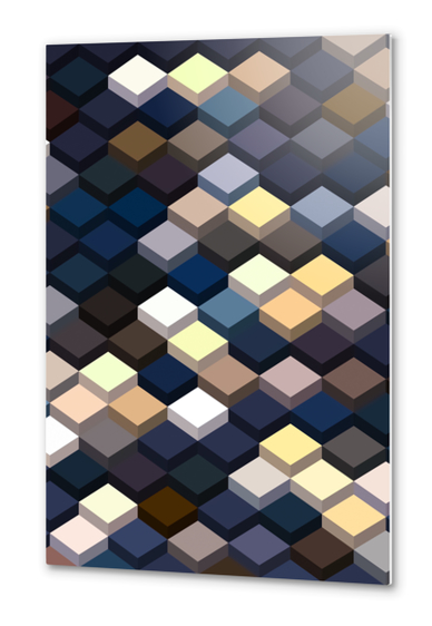 geometric square cube pattern abstract background in dark blue and brown Metal prints by Timmy333