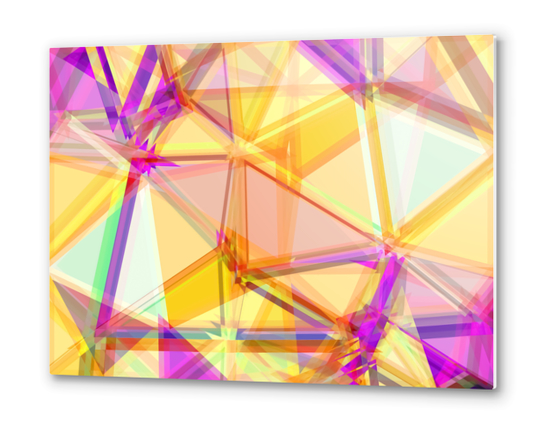 geometric triangle shape abstract background in yellow and purple Metal prints by Timmy333