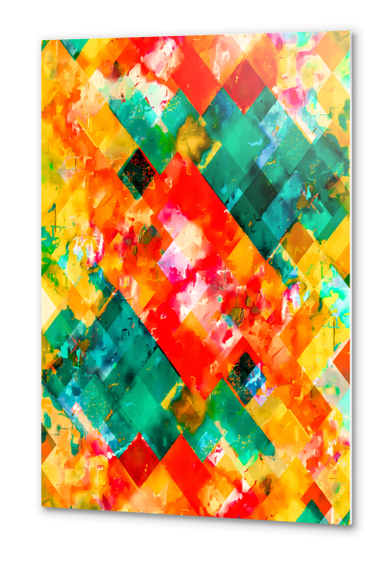 geometric pixel square pattern abstract in orange green red Metal prints by Timmy333