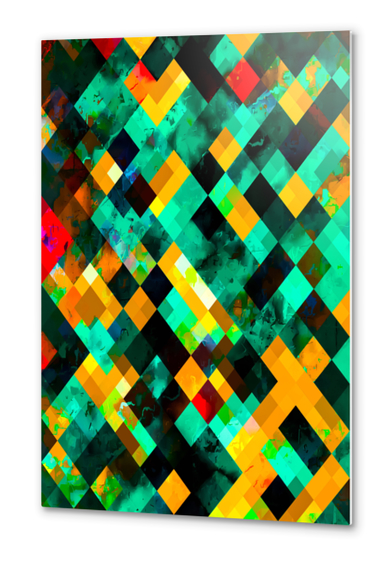 green and yellow geometric pixel square pattern abstract background Metal prints by Timmy333