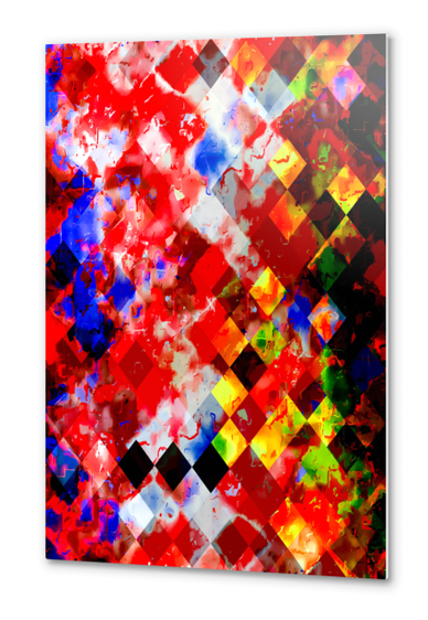 geometric square pixel pattern abstract background in red yellow blue Metal prints by Timmy333