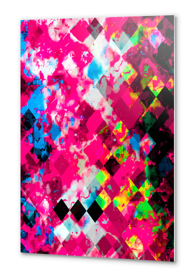 geometric square pixel pattern abstract in pink blue yellow Metal prints by Timmy333