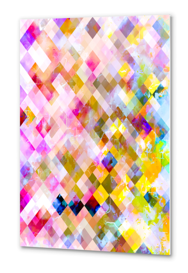 geometric pixel square pattern abstract in pink purple yellow green Metal prints by Timmy333