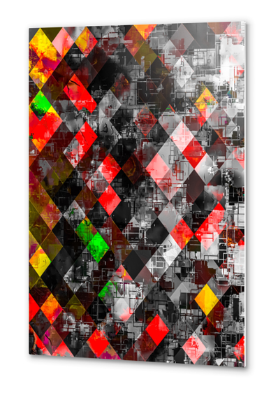 graphic design pixel geometric square pattern abstract background in red yellow green Metal prints by Timmy333