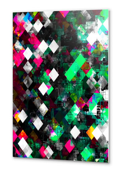 graphic design geometric pixel square pattern abstract background in green pink blue Metal prints by Timmy333