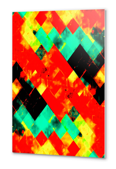 geometric square pixel pattern abstract background in red green yellow Metal prints by Timmy333