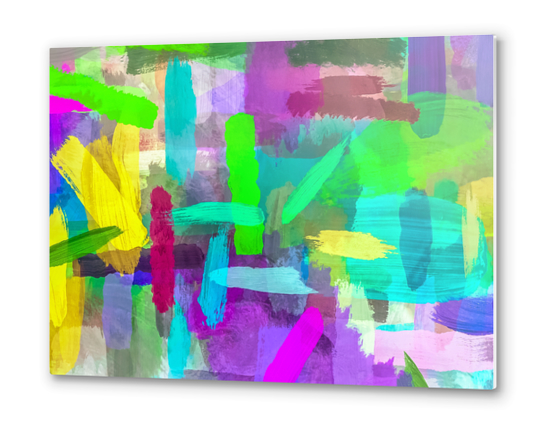 splash brush painting texture abstract background in green blue pink purple Metal prints by Timmy333