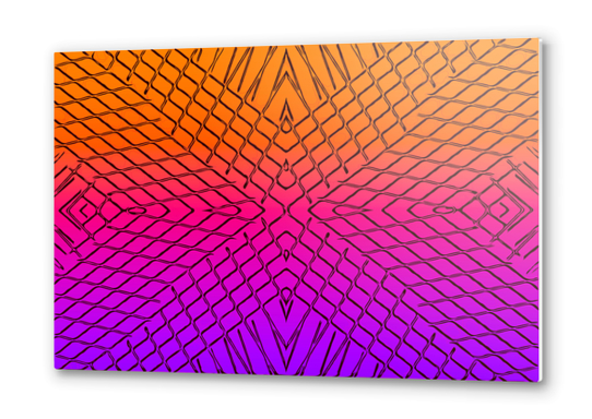 geometric symmetry line pattern abstract in orange purple pink Metal prints by Timmy333