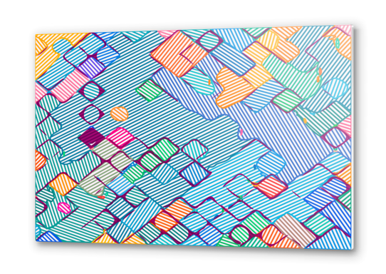 geometric square pixel pattern abstract in blue pink orange Metal prints by Timmy333