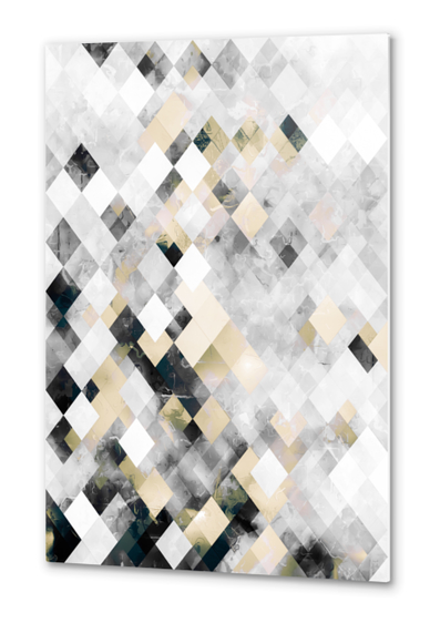 geometric square pixel pattern abstract art in brown black Metal prints by Timmy333