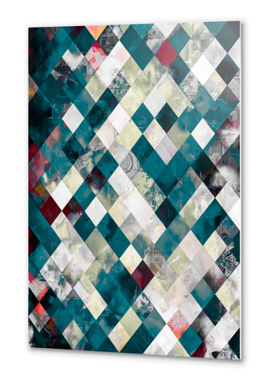 geometric pixel square pattern abstract background in blue green Metal prints by Timmy333