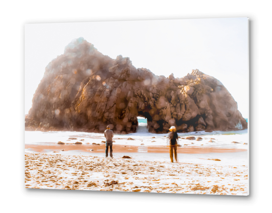 Big stone and sandy beach at Pfeiffer beach, Big Sur, California, USA Metal prints by Timmy333