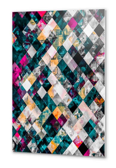 geometric pixel square pattern abstract background in blue yellow pink Metal prints by Timmy333