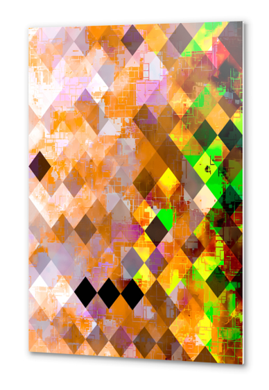 colorful geometric pixel square pattern abstract art in orange brown green yellow Metal prints by Timmy333