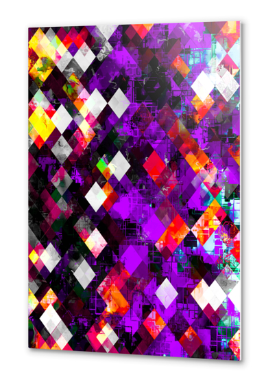 geometric pixel square pattern abstract art in purple red yellow Metal prints by Timmy333