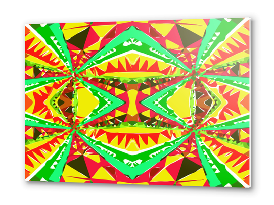 psychedelic geometric abstract pattern background in yellow red green Metal prints by Timmy333