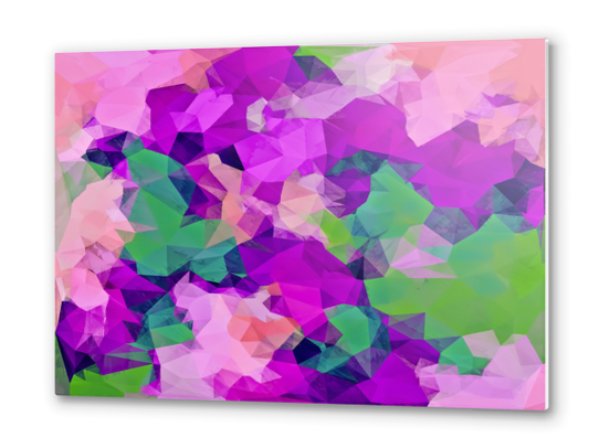 psychedelic geometric polygon pattern abstract in pink purple green Metal prints by Timmy333