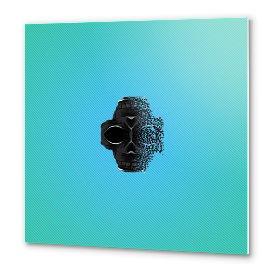 fractal black skull portrait with blue abstract background Metal prints by Timmy333