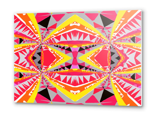 psychedelic geometric triangle polygon abstract pattern in red yellow pink black Metal prints by Timmy333