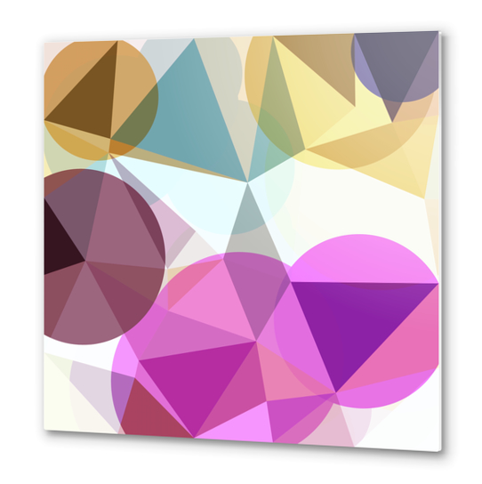 geometric triangle and circle pattern abstract in pink blue yellow Metal prints by Timmy333