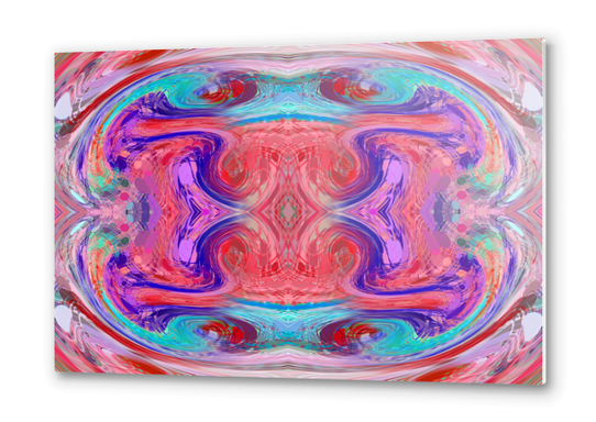 psychedelic geometric symmetry abstract pattern in red pink blue Metal prints by Timmy333