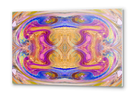 psychedelic geometric symmetry abstract pattern in pink yellow blue Metal prints by Timmy333