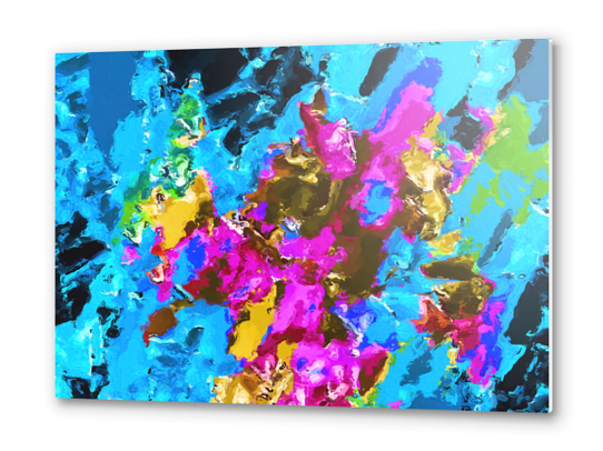 psychedelic splash painting abstract texture in blue pink yellow brown green Metal prints by Timmy333