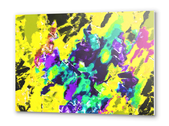 psychedelic splash painting abstract texture in yellow blue green purple Metal prints by Timmy333