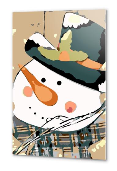 drawing snowman doll with hat and snow Metal prints by Timmy333