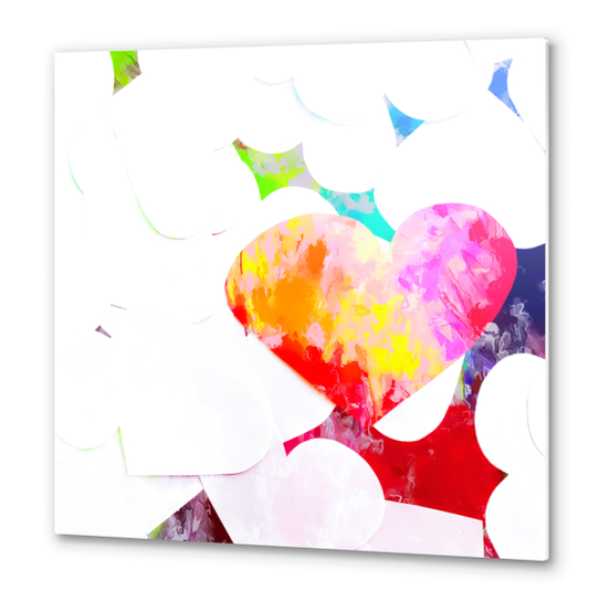 heart shape pattern with red pink blue yellow orange painting abstract background Metal prints by Timmy333