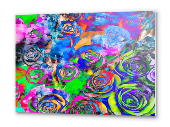 rose texture pattern abstract with splash painting in blue green pink red orange yellow Metal prints by Timmy333